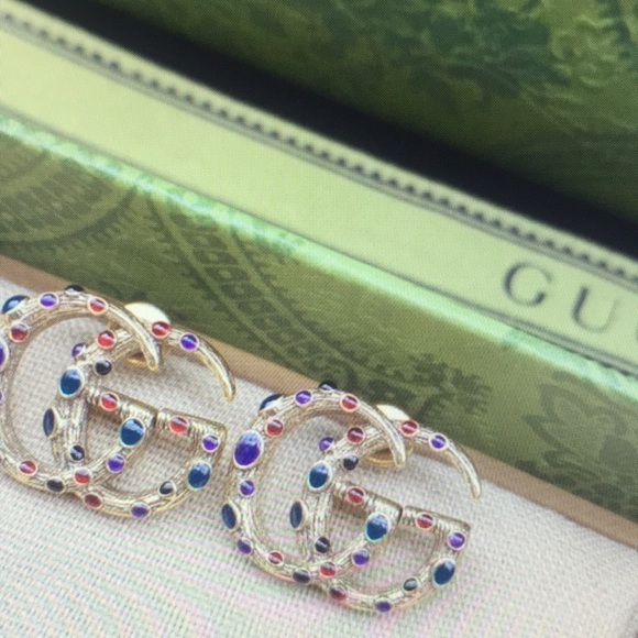 Gucci Multicolor Gem GG Logo Earrings - Picture 3 of 4